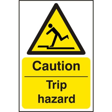 CAUTION TRIP HAZ SAV 200MM X 300MM - White/Yellow