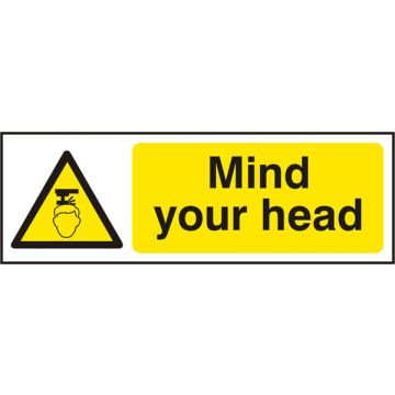MIND YOUR HEAD SAV 300MM X 100MM - White/Yellow