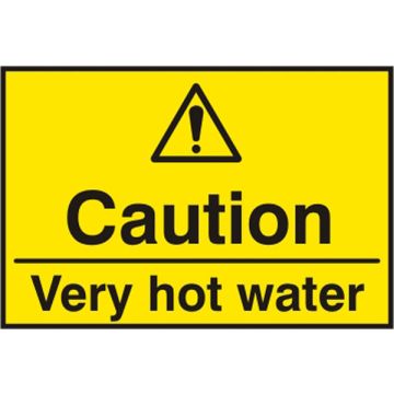 CAUTION HOT WATER SAV 75MM X 50MM - Yellow