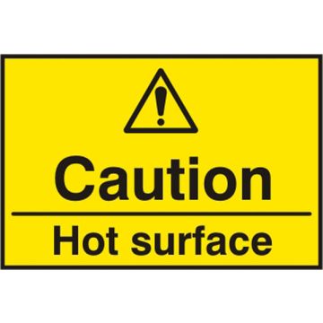 CAUTION HOT SURFACE SAV 75MM X 50MM - Yellow