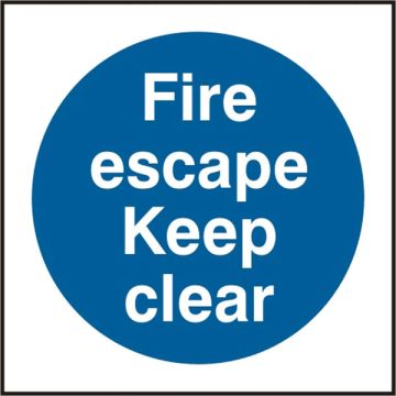 FIRE ESCAPE KEEP CLEAR SAV 150MM X 150MM - White/Blue
