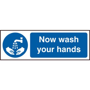 NOW WASH YOUR HANDS SAV 300MM X 100MM - White/Blue