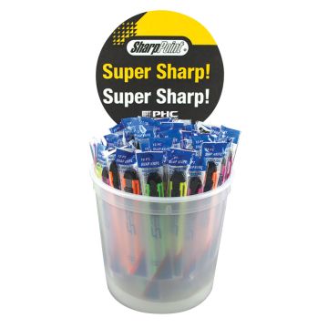 COUNTER TOP DISPLAY BUCKET C/W 75 ASSORTED SNAP OFF KNIVES - Clear