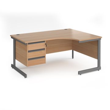 Contract 25 cantilever leg RH ergonomic desk with 3 drawer ped