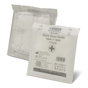 CLICK MEDICAL GAUZE SWABS 10CM X 10CM STERILE - White