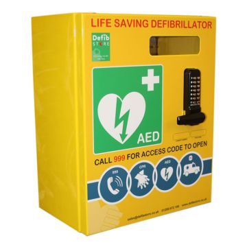 DEFIBRILLATOR STAINLESS STEEL CABINET WITH LOCK & ELECTRICS - Yellow