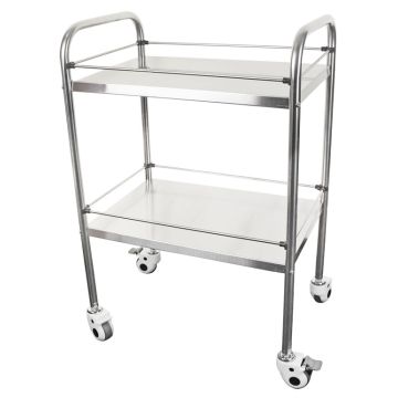 TWO TIER STAINLESS STEEL MEDICAL TROLLEY - Chrome