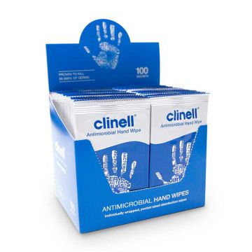CLINELL ANTIBACTERIAL HAND WIPES INDIVIDUALLY WRAPPED - White