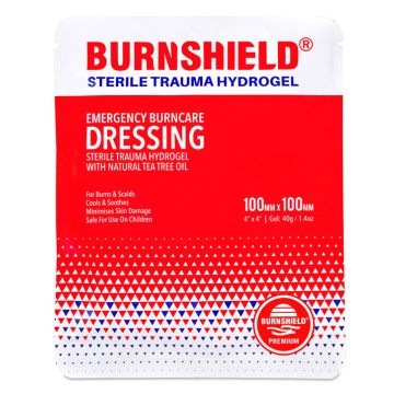 BURNSHIELD STERILE TRAUMA HYDROGEL 100 X 100MM DRESSING - White/Red