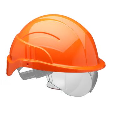 VISION PLUS SAFETY HELMET ORANGE C/W INTEGRATED VISOR - Orange