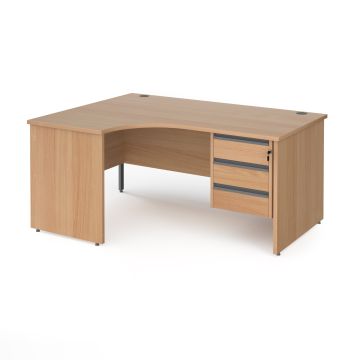 Contract 25 panel leg LH ergonomic desk with 3 drawer ped