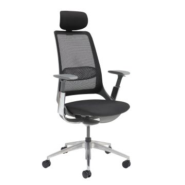 Holden mesh back operator chair with black fabric seat and headrest - Black