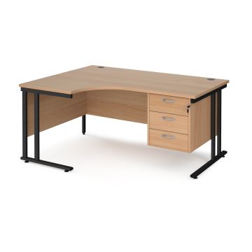 Maestro 25 cantilever left hand ergonomic desk with 3 drawer ped