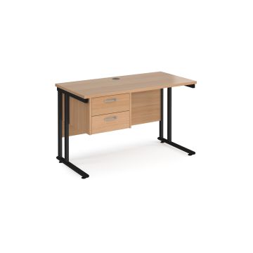 Maestro 25 cantilever 600mm deep desk with 2 drawer ped