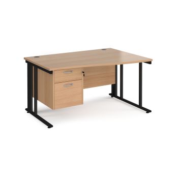 Maestro 25 cable managed right hand wave desk with 2 drawer ped