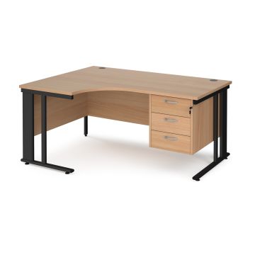 Maestro 25 cable managed left hand ergonomic desk with 3 drawer ped