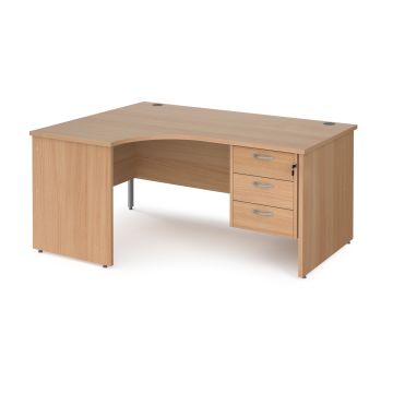 Maestro 25 panel end left hand ergonomic desk with 3 drawer ped